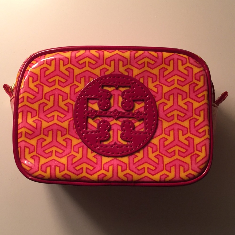 TORY BURCH red, pink, and yellow patent pouch